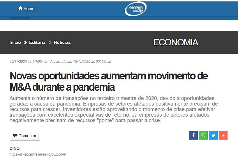 Novas oportunidades aumentam movimento de M&A durante a pandemia